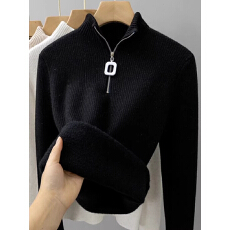 批发秋冬一体绒毛衣女加绒加厚半高领拉链外穿内搭针织打底衫显瘦上衣