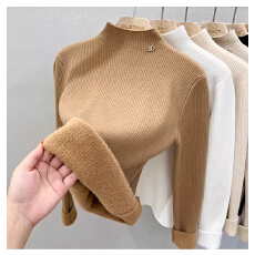 批发2025<b class='q'>秋冬</b>新款半高领加绒打底衫毛衣女一体绒针织上衣加厚保暖内搭