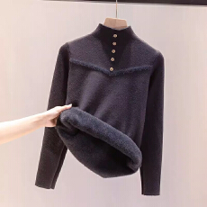 批发秋冬季加绒加厚针织衫女毛衣2025韩系保暖显瘦一体绒打底内搭上衣