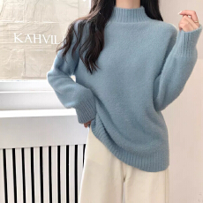 批发慵懒风毛衣女软糯加厚仿水貂绒上衣冬季半高领大码宽松针织打底衫