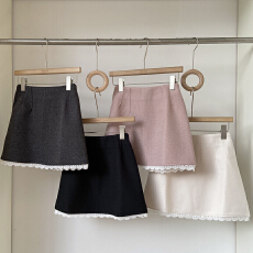 批发韩系蕾丝拼接高腰防走光粉色a字裙女秋冬新款韩版百搭包臀半身裙