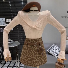 批发美式<b class='q'>复古</b>甜酷辣妹风豹纹高腰短裙设计感修身显瘦百搭时髦半身裙