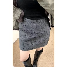 批发冬季亮片毛呢半身裙短款A字裙高腰重工直筒包臀裙修身显瘦闪闪裙