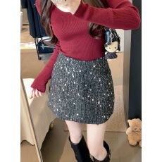 批发新年亮片毛呢半身裙女秋冬新款高腰a字裙<b class='q'>短裙</b>半裙冬裙裙子包臀裙
