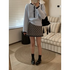 批发韩版蝴蝶结印花半身裙秋冬新款显瘦百搭A字小香风格子包臀裙女