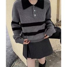 批发翻领拼色针织衫女2025秋季新款套头针织毛衣