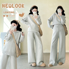 秋冬新品~孕妇秋冬软糯时尚毛衣休闲款连帽阔腿裤时尚套装