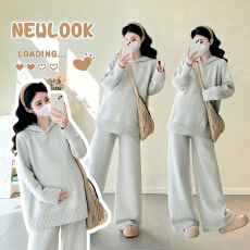 秋冬新品~孕妇秋冬软糯时尚毛衣休闲款连帽阔腿裤时尚套装