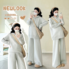 秋冬新品~孕妇秋冬软糯时尚毛衣休闲款连帽阔腿裤时尚套装