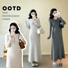 2026秋冬毛衣孕妇法式针织坑条内搭长裙