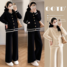 秋冬新品~现~实拍孕妇秋冬装开衫圆领上衣+针织托腹裤裤子套装