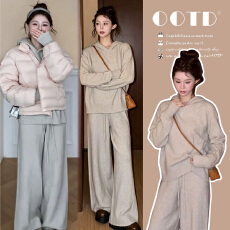 批发秋冬新品~<b class='q'>孕妇</b><b class='q'>秋冬</b>软糯时尚毛衣<b class='q'>休闲</b>款连帽阔腿裤时尚套装