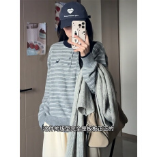 批发原版品质，适合品质店/小狗刺绣条纹毛衣<b class='q'>宽松</b>撞色<b class='q'>针织衫</b>慵懒风