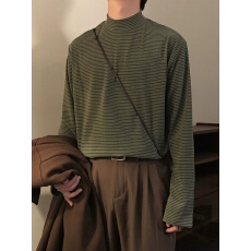 批发适合品质店铺/德绒保暖休闲百搭条纹打底衫内搭立领长袖T恤上衣