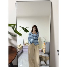 批发原版1:1，前后双面纽扣/蓝色条纹毛衣女宽松休闲针织衫