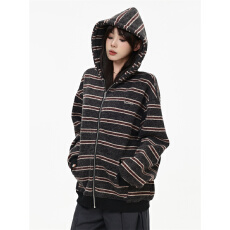 原版色织,适合直播品质店/实价/撞色条纹连帽卫衣百搭宽松外套