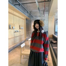 批发原版1:1，适合直播品质店/刺绣条纹针织毛衣春秋季新款宽松上衣