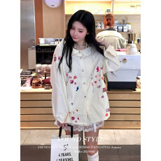 批发原版1：1/ 适合直播品质店/条纹斜肩衬衫宽松印花衬衣露肩设计感