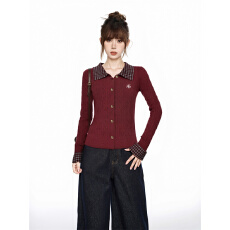 批发原版1:1.直播品质/假两件针织外套<b class='q'>短款</b>红色<b class='q'>毛衣</b>开衫圣诞节新年