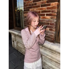 批发原版1:1 直播品质/早秋条纹翻领polo衫修身打底衫休闲显瘦上衣T恤