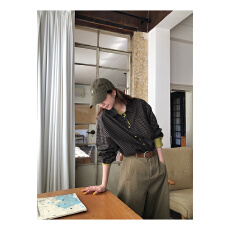 批发原版1:1/经典复古格子衬衫百搭拼接设计宽松休闲长袖上衣外搭