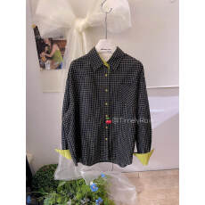 批发原版1:1/经典复古格子衬衫百搭拼接设计宽松休闲长袖上衣外搭