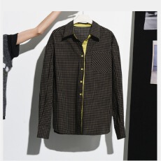 批发原版1:1/经典复古格子衬衫百搭拼接设计宽松休闲长袖上衣外搭
