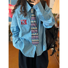 批发原版1:1 直播品质款/美式复古格子长袖<b class='q'>衬衫</b>刺绣春秋百搭开衫上衣