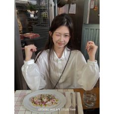 批发原片1:1 直播品质/洗水纯棉花边翻领纯色宽松长袖<b class='q'>衬衫</b>女韩系上衣