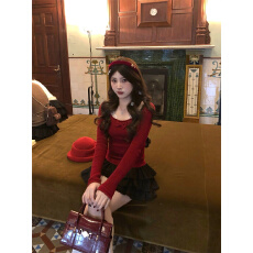 批发原版1:1/“柔欲陷阱”纯欲蝴蝶结蕾丝肩带假两件上衣女甜美内搭