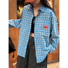 批发原版1:1 雪花洗工艺/星星刺绣长袖<b class='q'>衬衫</b>男女秋季宽松格子百搭上衣