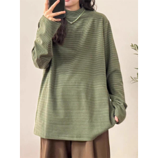 批发适合品质店铺/德绒保暖<b class='q'>休闲</b>百搭条纹打底衫内搭立领长袖T恤上衣