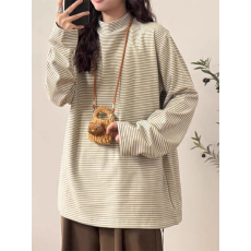 批发适合品质店铺/德绒保暖<b class='q'>休闲</b>百搭条纹打底衫内搭立领长袖T恤上衣