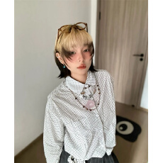 批发原版1:1，适用直播品质店/甜美减龄圆角翻领小<b class='q'>波点</b><b class='q'>衬衫</b>女士<b class='q'>衬衣</b>