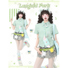 批发纯原版1:1 直播品质/美式复古<b class='q'>格子</b>短袖<b class='q'>衬衫</b>刺绣<b class='q'>衬衣</b>夏季