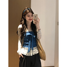 批发原版1:1 /直播品质/实价/宋某恩两件套蓝色小碎花<b class='q'>修身</b>长袖T恤内搭