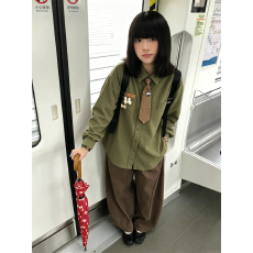 批发适合品质店铺/日系复古华夫格衬衫长袖开衫外套领带休闲衬衣
