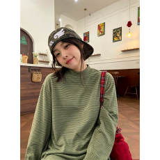 批发适合品质店铺/德绒保暖休闲百搭条纹打底衫内搭立领长袖T恤上衣