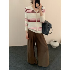 批发2026早春撞色条纹小清新款气质小香风显瘦减龄<b class='q'>针织衫</b><b class='q'>宽松</b>百搭长袖