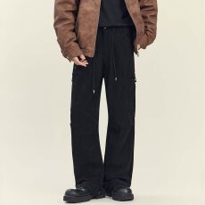 批发品质伞兵工装裤男士秋冬季高级感痞帅宽松直筒休闲灯芯绒长裤