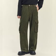 批发秋冬新款大口袋工装裤男士高级感痞帅宽松休闲直筒灯芯绒长裤