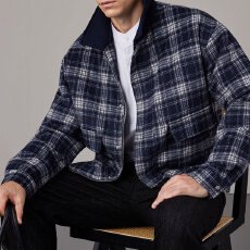 批发秋冬季美式复古毛呢格子外套 男士休闲百搭翻领潮流夹克上衣