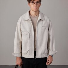 批发2025秋冬季高级感毛呢外套 男士休闲百搭翻领潮流夹克上衣