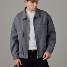 批发2025秋冬季高级感毛呢外套 男士休闲百搭翻领潮流夹克上衣