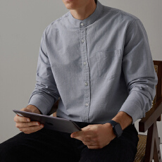 批发2026春季数据款<b class='q'>长袖</b>纯棉<b class='q'>衬衫</b><b class='q'>男士</b>休闲百搭立领纯色<b class='q'>衬衣</b>