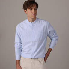 批发春秋款立领<b class='q'>衬衣</b><b class='q'>男士</b>26年春上新纯棉竖条纹时尚百搭休闲<b class='q'>衬衫</b>