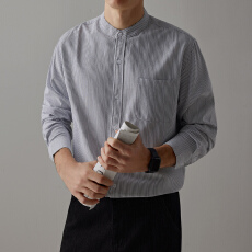 批发26年春上新纯棉竖条纹时尚百搭休闲<b class='q'>衬衫</b><b class='q'>男士</b>春秋款立领<b class='q'>衬衣</b>