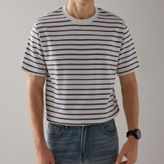 批发2026夏季男士条纹圆领短袖T恤