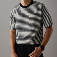 批发2026夏季潮牌宽松圆领条纹内搭打底上衣男士新款百搭短袖T恤