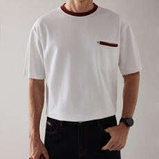 批发夏季新款圆领短袖T恤男士老钱风日系百搭纯色上衣